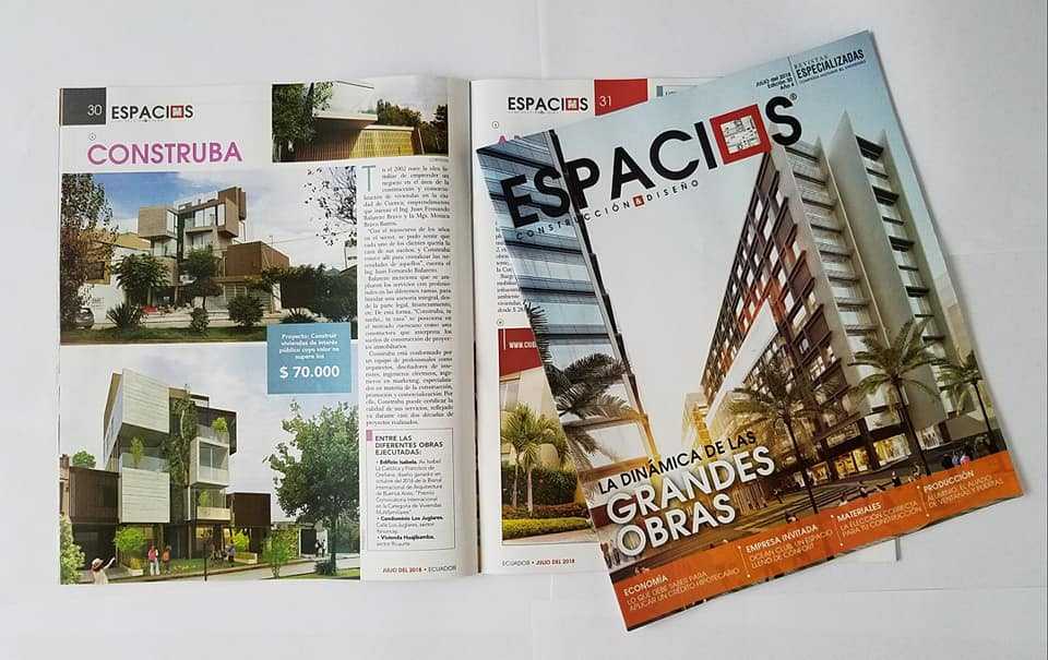 Reportaje de la revistas expecializadas ESPACIOS construcción diseño del diario el universo a arquitenctos de Cuenca Construba